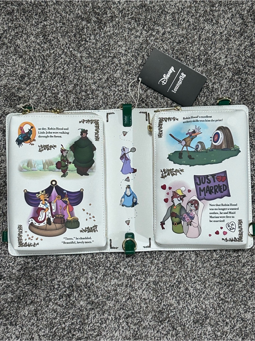 Disney Loungefly Robin Hood Green Zip-Around Crossbody - Picture 2 of 6